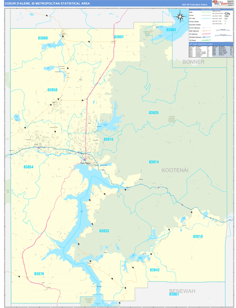 Coeur d'Alene Metro Area Wall Map